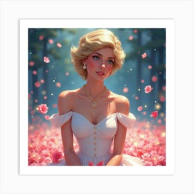 Princess Diana In A Watercolor Scene With Floating Petals And Lights 1 Art Print