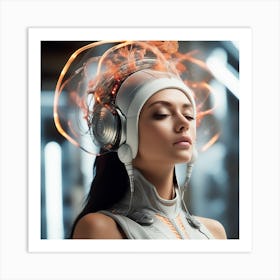 Futuristic Woman With Headphones 1 Art Print