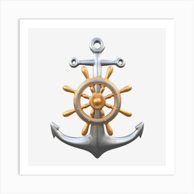 Nautical Steering Wheel Anchor Sea Art Print