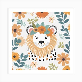 Floral Cute Baby Lion Nursery Illustration (17) Art Print