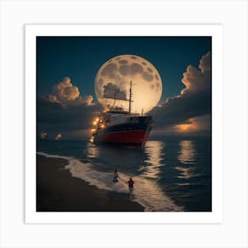 Full Moon On The Beach Art Print