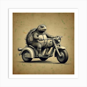 Turtle On A Motorcycle Art Print