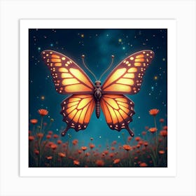 A Whimsical Butterfly With Wings Of Glowing, Celestial Patterns Fluttering Through A Cosmic Meadow 1 Art Print