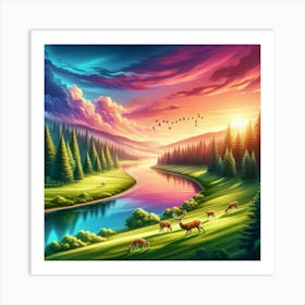 Sunset In The Forest 58 Art Print