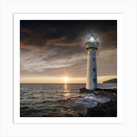 Lighthouse At Sunset Art Print