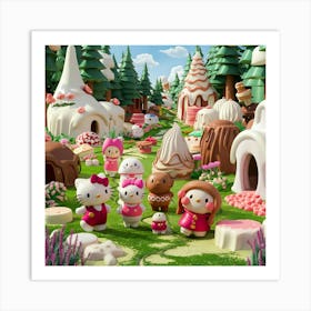 Hello Kitty Village Art Print