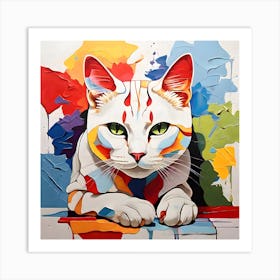 Colorful Cat Painting Art Print