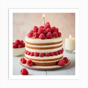 Cake With Raspberries Art Print