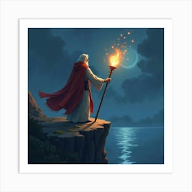 A Glowing Staff Held By A Mage Standing On A Cliff Edge 1 Art Print