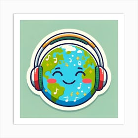 Earth With Headphones Art Print