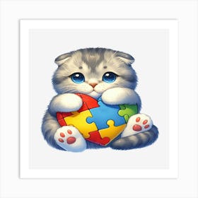 Autism Puzzle Piece Cat (Scottish Fold) Art Print