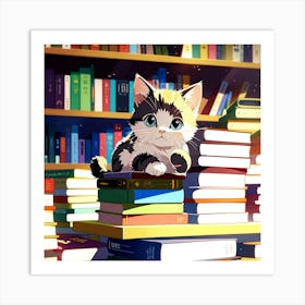 Cat Sitting On Books 1 Art Print