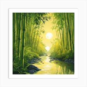 A Stream In A Bamboo Forest At Sun Rise Square Composition 364 Art Print
