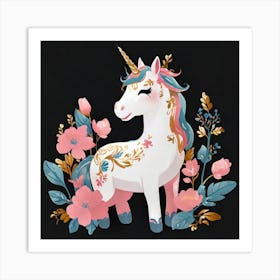 Unicorn With Flowers 2 Art Print