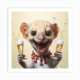 Lemur With Beer Glasses Art Print