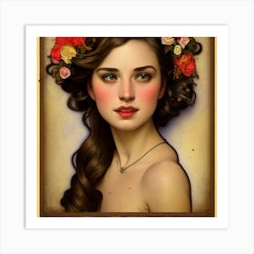 Girl With Flowers Art Print