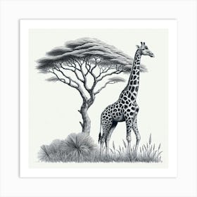 Line Art giraffe 3 Art Print