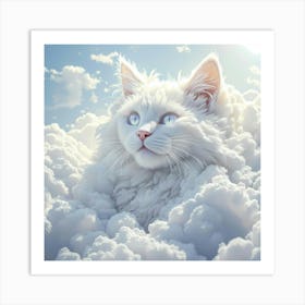 White Cat In Clouds Art Print