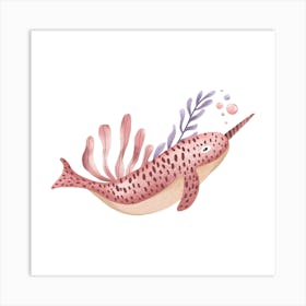 Pink narwhal baby girl nursery print Art Print