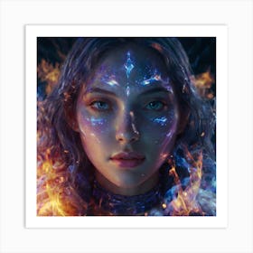 Girl With Fire On Her Face Art Print