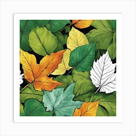 Autumn Leaves Seamless Pattern 7 Art Print