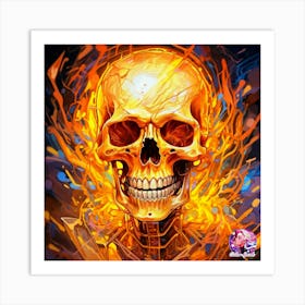 Skull In Flames Art Print