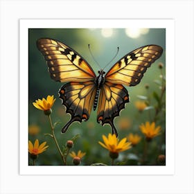 A Steampunk Butterfly With Clockwork Wings Fluttering In A Victorian Garden Art Print