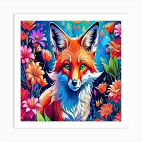 Fox In Flowers Art Print