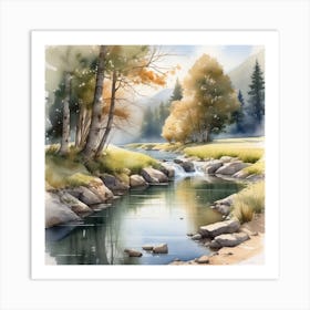 Watercolor Of A Stream 1 Art Print