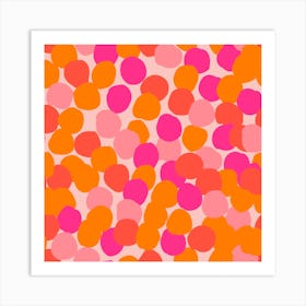 Orange And Pink Vibrant Polka Dot Pattern Square Art Print