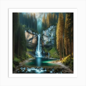 Waterfall In The Mountains 1 Art Print