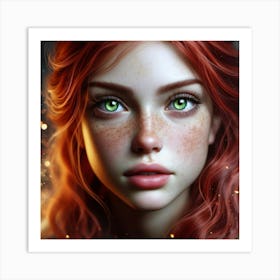 Red Haired Girl With Green Eyes 1 Art Print