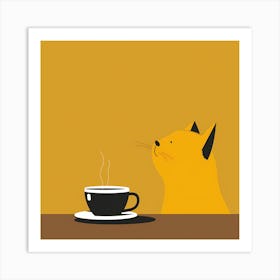 Cat Drinking Coffee Art Print