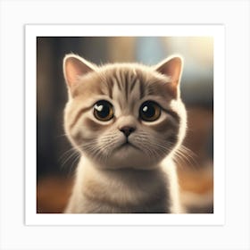 A Cute Scottish Fold Kitty, Pixar Style, Watercolor Illustration Style 8k, Png (7) Art Print