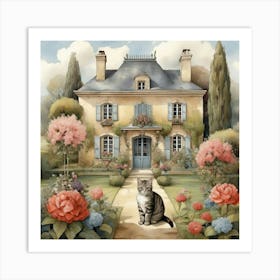 Cat In Front Of House Art Print