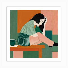 Woman Sitting On A Bench 2 Art Print