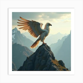 A Griffin Perched Atop A Mountain Peak, Gazing Below 1 Art Print