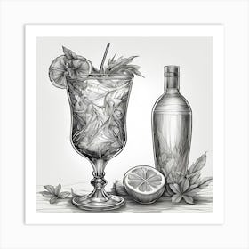 Cocktail And Bottle Art Print