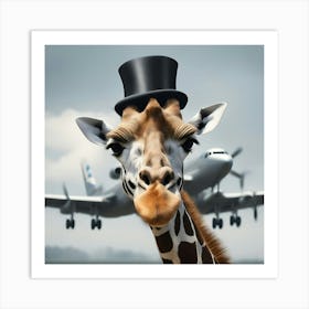 Top hat on giraffe at airport Art Print