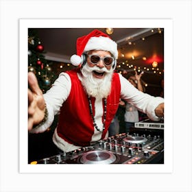 A Silver Haired Senior Man Sporting A Beard And Red Santa Hat Immerses Himself In The Rhythms Of A (1) 2 Art Print