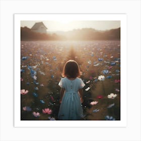 Little Girl In A Field Of Flowers 3 Art Print