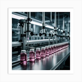 Pink Bottles On A Production Line Art Print