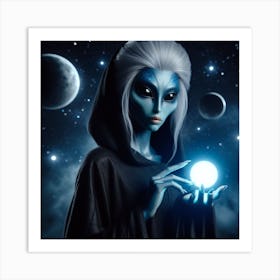 Alien Woman Holding A Ball Art Print