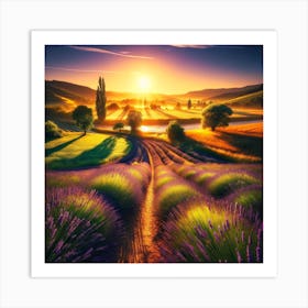 Lavender Field At Sunset 3 Art Print