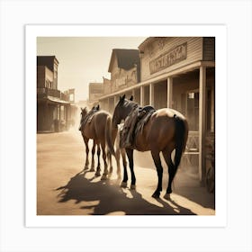 Western Town In Texas With Horses No People Haze Ultra Detailed Film Photography Light Leaks L Art Print