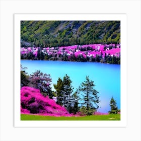 Pink Flowers In The Mountains Art Print