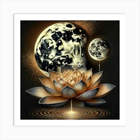 Lotus Flower And Moon Art Print