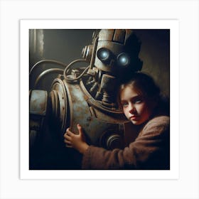 Girl Hugging A Robot 1 Art Print