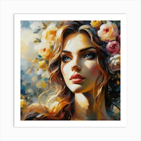 Beautiful Girl With Flowers Art Print