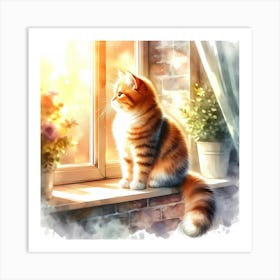 Cat Sitting On Window Sill Art Print